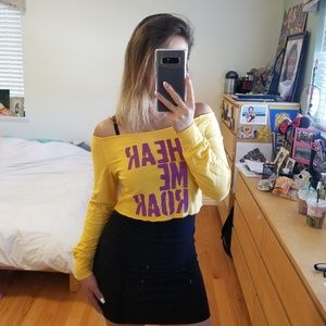 Hear Me Roar! Yellow Purple Off Shoulder Crop Top